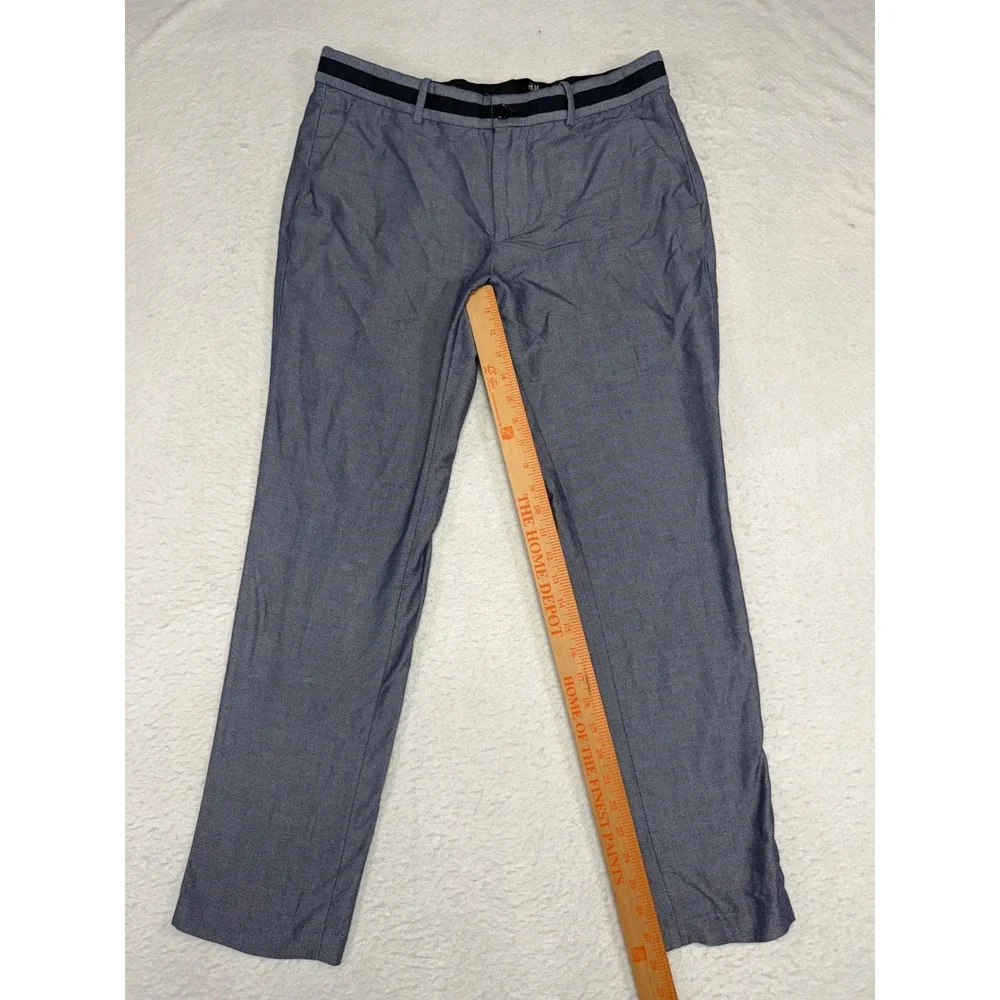 HM Slim Fit Blue Textured Dress Pants Trousers Mens 34R Contrast Waistband